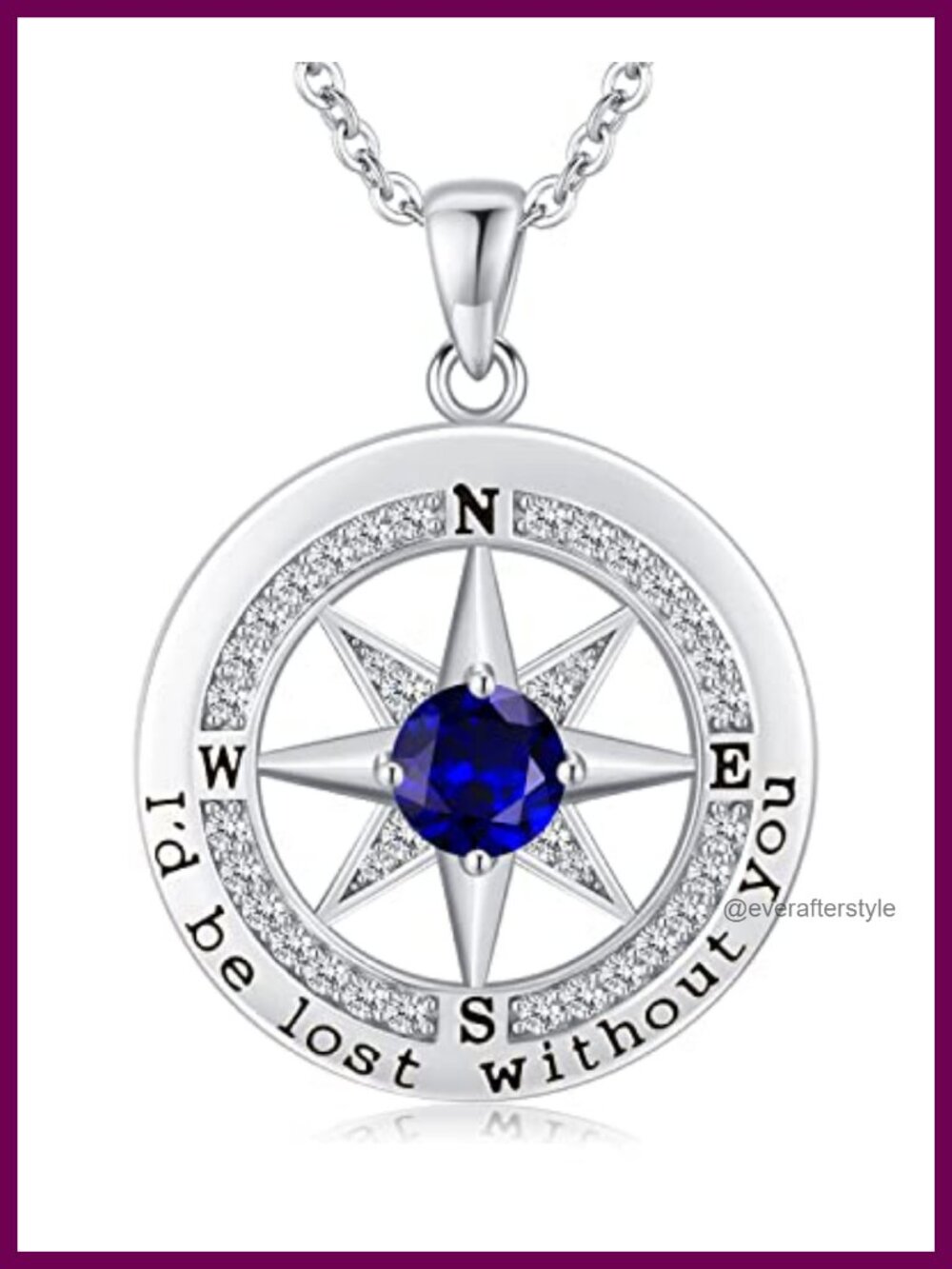 Sterling Silver Compass Pendant Necklace 18K Gold Plated Cubic Zirconia Gift